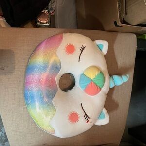 Unicorn Donut Neck Pillow with Rainbow Glitter Mane